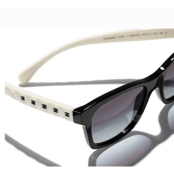 Chanel Black Frame with White Arms/Gray Lens Sunglasses - Picture 2 of 16